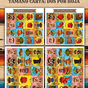 20 cartas de lotería vaquera tamaño normal 14x21