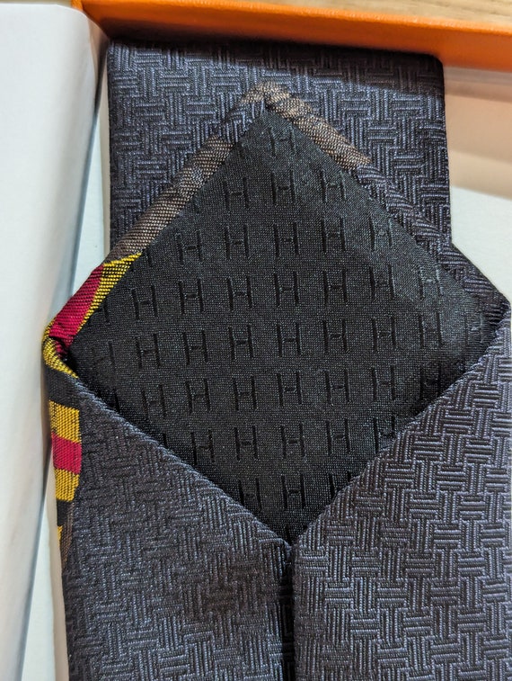 Hermes Heavy Woven 100% Silk Tie 333999T Black Ho… - image 2