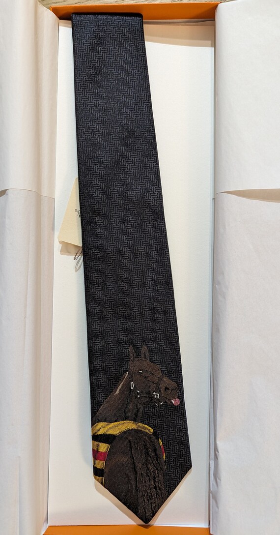 Hermes Heavy Woven 100% Silk Tie 333999T Black Ho… - image 1