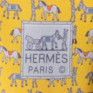 Hermes Tie 606179 UA Yellow &quot;Horse Robot&quot; 100% Silk New In Box. No Tags