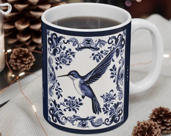 Beautiful Delft Blue Style Hummingbird Mug 11oz | Mother's Day Gift for Her | Gift for Oma | Delft Blue Coffee Mug | Delft Blue Tea Cup