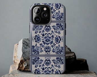 Beautiful Delft Blue-design Tough Phone Cases Vintage Floral Phone Case For Her Cottagecore Phone Case Oma Gift Spring iPhone Case