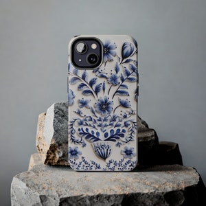 Delft Blue iPhone Case Floral Blue Delft Embossed-Look Tile design Tough iPhone Case Blue White Floral iPhone Case Botanical Vintage Gift