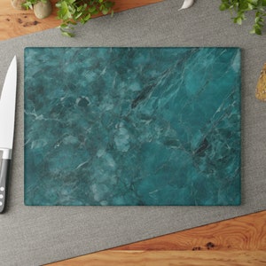 Beautiful Teal Ocean Marble-design Glass Cutting & Serving Board Charcuterie Tray Housewarming Gift Teal Ocean Kitchen Decor Cheeseboard
