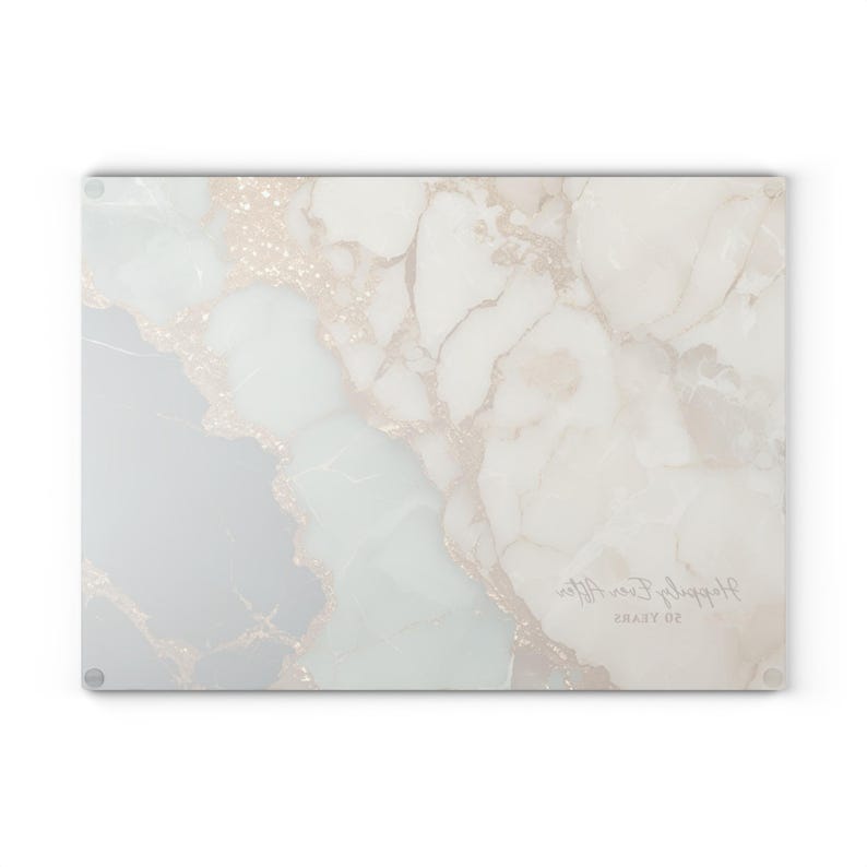 50th Anniversary Gold & Teal Marble-design *Glass* Cutting Board, 50 Years Charcuterie Board Faux Marble 50th Gift Serving Tray Cheeseboard image 10
