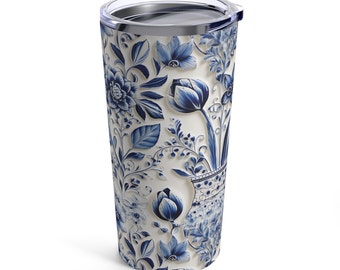 Beautiful Delft Blue-design Tumbler 20oz | Gift for Her | Gift for Wife | Gift for Oma Mother's Day Gift