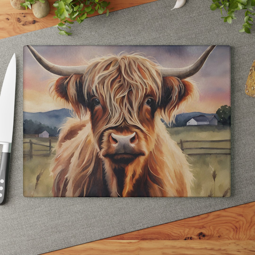 Highland Cow Glass Cutting & Serving Board Charcuterie Board Farmhouse ...