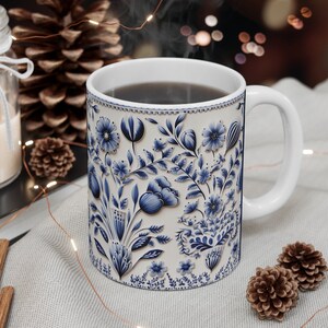 Beautiful Delft Blue design Mug, Tulip Mug Mother's Day Gift for Mom Gift for Oma, Gift for Grandma, Cute Amsterdam Holland Souvenir Tea Cup