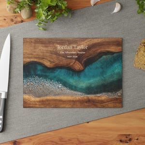 Retirement Gift Glass Cutting Board, Personalized Retirement Gift, Teal Ocean Coastal Kitchen Decor, New Chapter Gift, Beach Retirement Gift Bild 13
