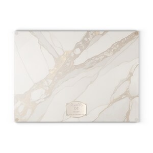 50th Anniversary Gold & Cream Marble-design *Glass* Cutting Board, Charcuterie Board Faux Marble Serving Board Cheeseboard 50th Wedding Gift image 10
