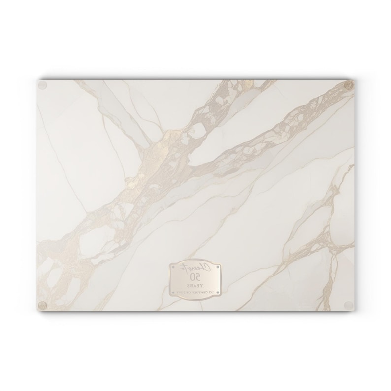 50th Anniversary Gold & Cream Marble-design *Glass* Cutting Board, Charcuterie Board Faux Marble Serving Board Cheeseboard 50th Wedding Gift image 10