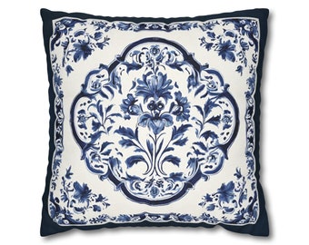 Beautiful Delft Blue style Floral Print Pillow Case (four sizes available) Dutch Delft Blue Decor Floral Blue White Accent Throw Pillow