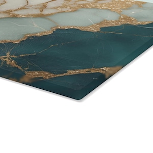 50th Anniversary Gold & Teal Marble-design *Glass* Cutting Board, 50 Years Charcuterie Board Faux Marble 50th Gift Serving Tray Cheeseboard image 9