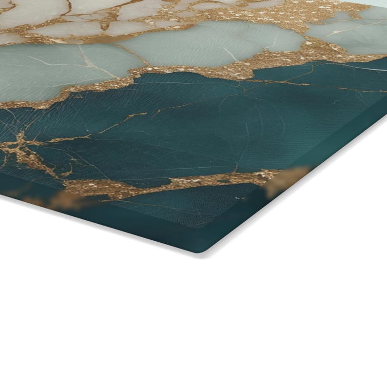 50th Anniversary Gold & Teal Marble-design *Glass* Cutting Board, 50 Years Charcuterie Board Faux Marble 50th Gift Serving Tray Cheeseboard image 9