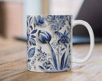 Beautiful Delft Blue design Mug | Tulip Mug Gift for Her Gift for Mom Gift for Oma | Valentines Gift | Gift for Grandma Amsterdam Holland