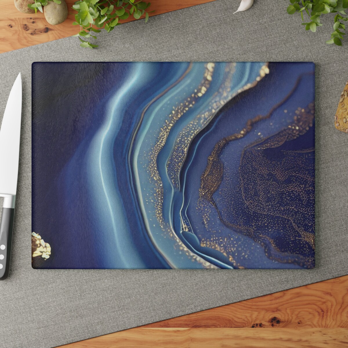 Beautiful Cutting & Serving Board Blue Agate W Gold Accent Design Glass Cutting Board Charcuterie Board Housewarming Gift - Etsy