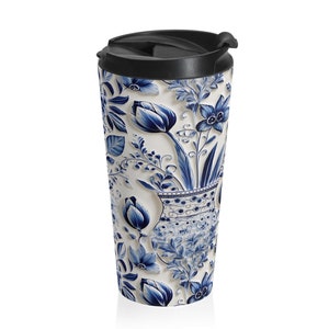Beautiful Delft Blue-design Stainless Steel Travel Mug | Gift for Her | Gift for Him | Oma Gift Mother's Day Gift