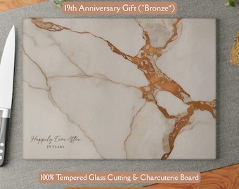 Beautiful 19th Anniversary Bronze-Marble-design *Glass* Cutting & Serving Board 19th Wedding Anniversary 19th Anniversary Charcuterie Tray