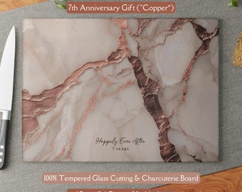 Beautiful 7th Anniversary Copper-Marble-design *Glass* Cutting & Serving Board 7th Wedding Anniversary Gift 7th Anniversary Charcuterie Tray