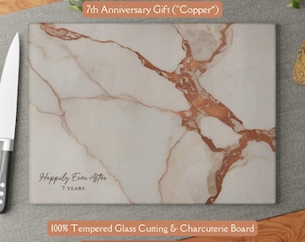 Beautiful 7th Anniversary Copper-Marble-design *Glass* Cutting & Serving Board 7th Wedding Anniversary Gift 7th Anniversary Charcuterie Tray