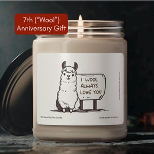 Jolie bougie cadeau d'anniversaire « Laine » drôle 7e, carte de bougie d'anniversaire en laine de lama, cadeau en laine de lama pour mari pour femme cadeau couple elle lui