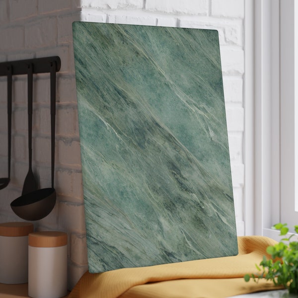 Beautiful Cutting and Serving Board - Verde Bamboo Granite Marble-design - Glass Cutting and Charcuterie Board Housewarming Gift Cheeseboard