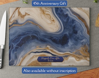 Sapphire-Colored Marble-Design Glass Cutting & Serving Board, 45th Wedding Anniversary Gift Blue Sapphire 45th Anniversary Charcuterie Tray