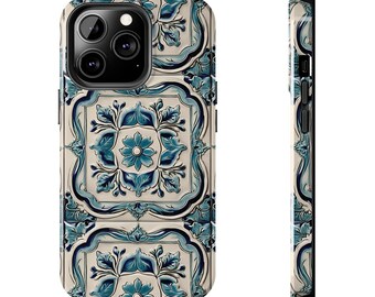 Beautiful Portuguese Azulejos Tile-design Tough Phone Cases Mediterranean Vintage Tile-print Phone Case Gift Spring iPhone Case