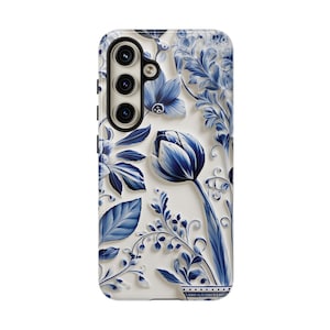 Hermosa funda para teléfono estilo azul de Delft, funda para iPhone, Samsung y Google, elegante carcasa resistente con diseño floral, accesorio protector para smartphones holandés de Delft.