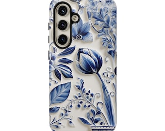 Beautiful Delft Blue Style Phone Cover, iPhone Samsung Google Case, Elegant Floral Tough Shell, Protective Smartphone Accessory Dutch Delft