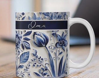 Delft Blue design Oma Mug | Gift for Oma Gift for Grandma Dutch Delft Blue Personalized Mother's Day Oma Mug Amsterdam Holland Oma Mug