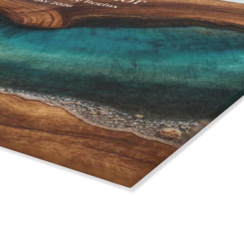 Retirement Gift Glass Cutting Board, Personalized Retirement Gift, Teal Ocean Coastal Kitchen Decor, New Chapter Gift, Beach Retirement Gift Bild 8
