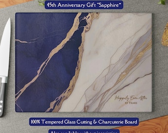 Beautiful 45th Anniversary Sapphire-Marble-design *Glass* Cutting & Serving Board 45th Wedding Anniversary Gift 45 Years Charcuterie Tray