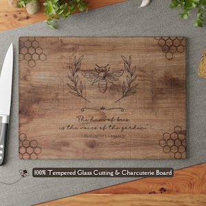Honey Bee Glass Charcuterie Board Faux Wood Honeycomb Cutting & Serving Board Cheeseboard Honeybee Decor Lover Crunchy Farmer Kitchen Decor