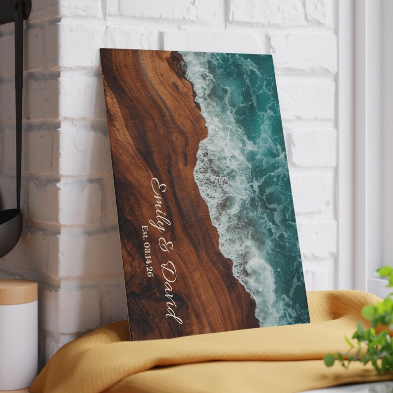 Ocean Wave Glass Cutting Board Personalized, Beach Wedding Gift, Teal ...