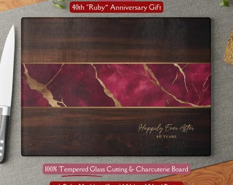 Beautiful 40th "Ruby" Anniversary Gift, *Glass* Cutting & Serving Board, 40th Wedding Anniversary Gift, Ruby Kitchen, Ruby Gift for Couple