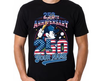 Mickey Baseball America 250 Shirt Patriotic 4th of July T-Shirt USA 1776-2026 Disney Sports Graphic Tee Gift for Men Women Baseball Lovers