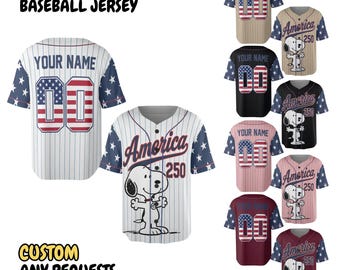 Snoopy 250th Anniversary Baseball Jersey, Patriotic Peanuts Baseball Shirt, Custom USA Snoopy Jersey, Personalized Family Matching Gift