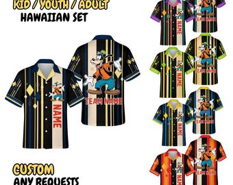 Disney Goofy Custom Name Atomic Bowling Hawaiian Shirt and Shorts Set, Retro Bowler Outfit, Personalized Mid Century Bowling Team for Fans