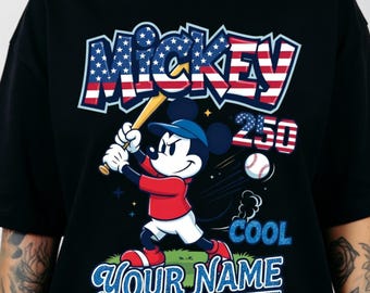 Camiseta de béisbol de Mickey Mouse de Disney, camiseta America 250, camiseta patriótica del 4 de julio de EE. UU. 1776-2026, regalo para aficionados al béisbol.