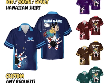 Mickey Bowling Hawaiian Shirt, Custom Team Name Bowling Shirt, Disney Bowling Shirt, Personalized Gift for Bowler, Funny Bowling Shirt