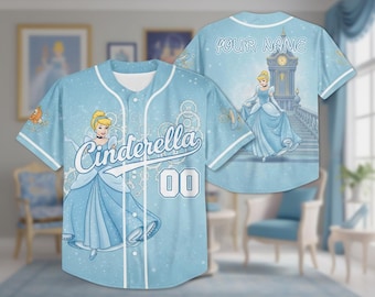 Personalized Princess Cinderella Baseball Jersey, Custom Disney Cinderella Baseball Shirt, Matching Disney Trip Outfit, Birthday Gift