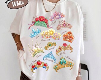 Retro Princess Crown Shirt, Snow White Rapunzel Ariel Belle Tee, Disney Girl Trip Shirt,Magic Kingdom Princess Vacation Shirt