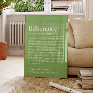 Billionaire Definition Wall Art Humorous Wealth Status Poster Funny Money Quote Print Luxury Lifestyle Decor Rich Lifestyle Typography Art