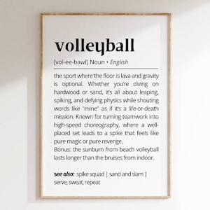 Volleyball Definition Wall Art Funny Volleyball Poster Sports Lover Decor Motivational Volleyball Quote Beach Volleyball Typography Print