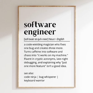 Software Engineer Definition Wall Art Funny Tech Office Decor Programmer Gift Developer Printable Poster Geek Humor Print Typography as Art