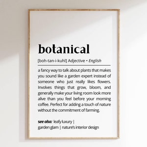 Botanical Definition Wall Art Quirky Plant Lover Decor Garden Inspired Minimalist Poster Nature Themed Funny Home Print Typography as Art