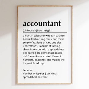Accountant Definition Wall Art Funny Accountant Gift Office Decor Poster Tax Professional Printable Accountant Humor Print Typography as Art