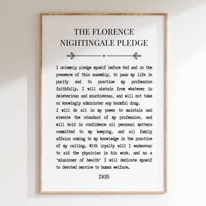 Juramento de enfermera vintage imprimible de Florence Nightingale, arte de pared inspirador, decoración médica, póster de regalo de graduación de enfermería, tipografía como arte
