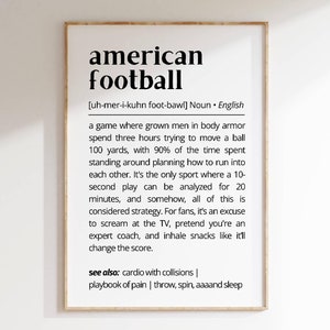 American Football Definition Wall Art Funny Sports Poster Football Humor Print Game Day Decor Gift for Football Fans Sport Typography as Art